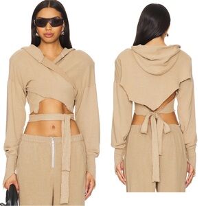 NWT Sami Miro Vintage Open Seam Wrap Hoodie in Taupe Small